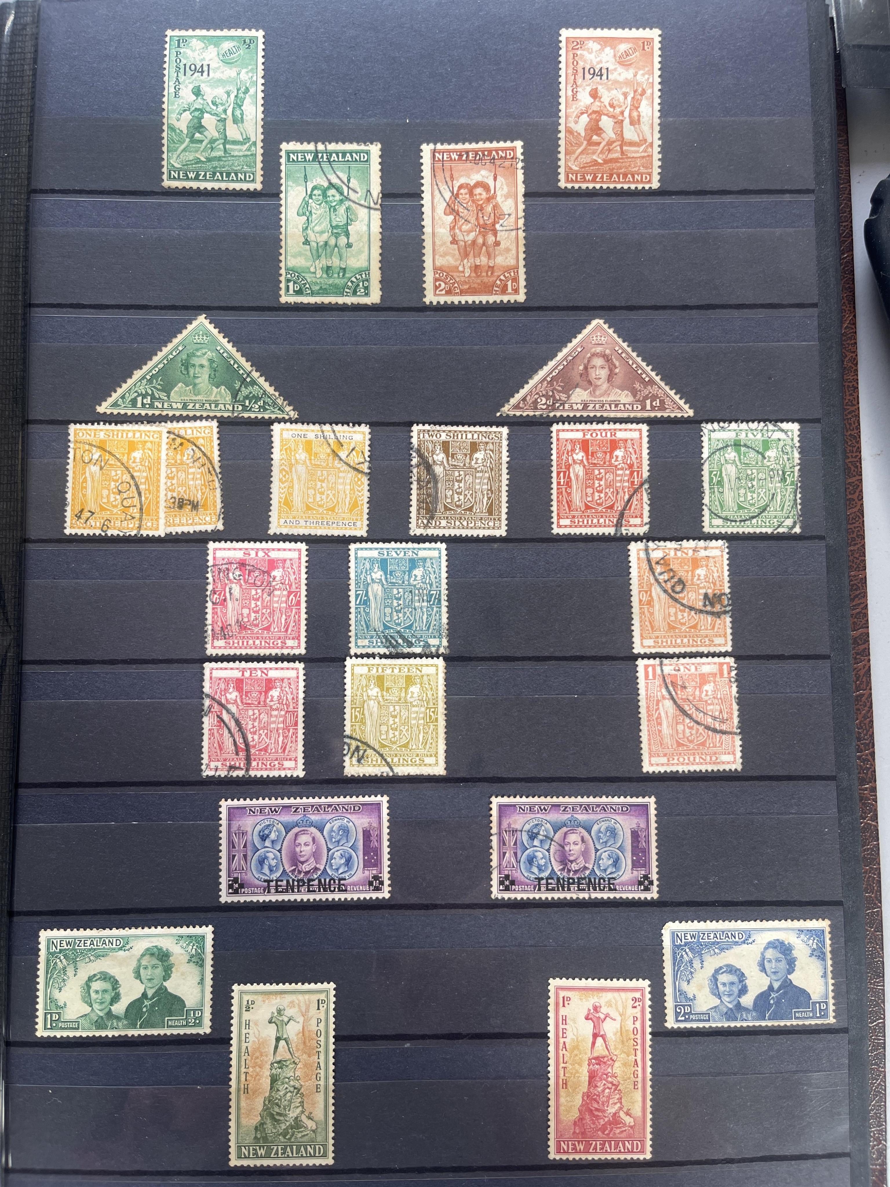 An album of New Zealand stamps, Victoria to QEII, mostly used, some mint unused stamps, British various world stamps and covers, Including New Zealand Victoria 6d in various colours, 3d, 2d, 1d